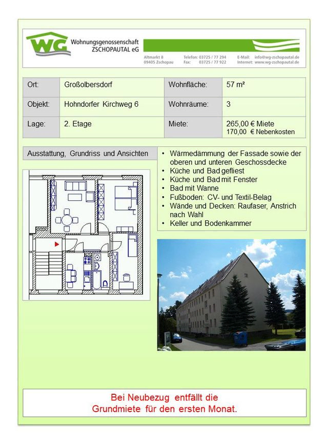 3-Raumwohnung in Großolbersdorf - 57 m² Hohndorfer Kirchweg 6