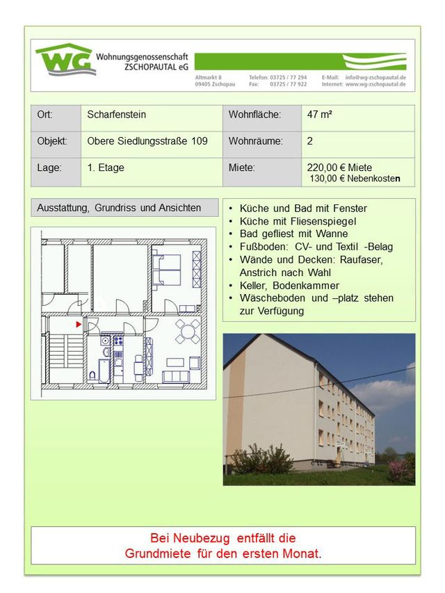 2-Raumwohnung - 47 m² Obere Siedlungsstraße 109, 1. WG 