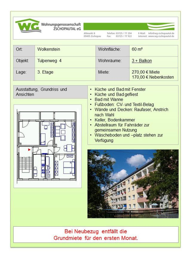3-Raumwohnung - 60 m² Tulpenweg 4, 3. WG