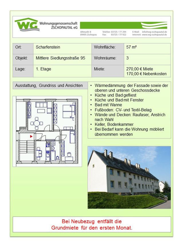 3-Raumwohnung - 57 m² Mittlere Siedlungsstraße 95, 1. WG